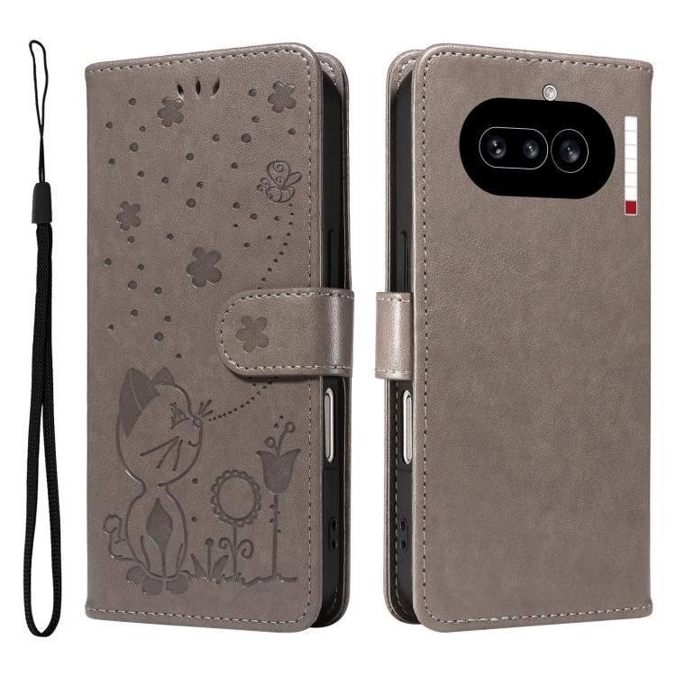 For Nothing Phone 4a Cat and Bee Embossed Flip Leather Phone Case
