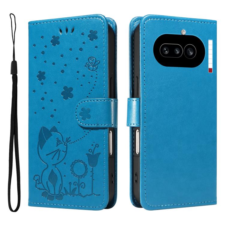 For Nothing Phone 4a Cat and Bee Embossed Flip Leather Phone Case