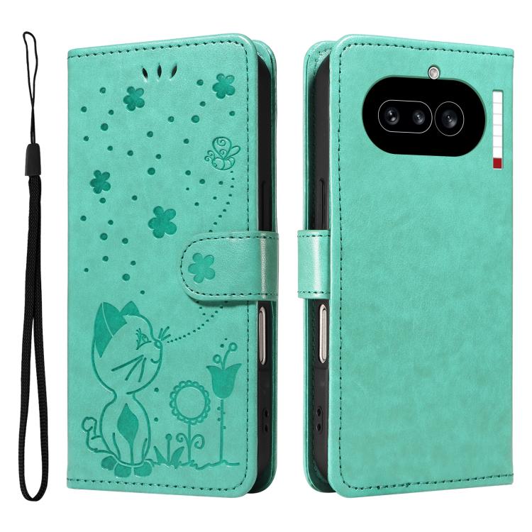 For Nothing Phone 4a Cat and Bee Embossed Flip Leather Phone Case