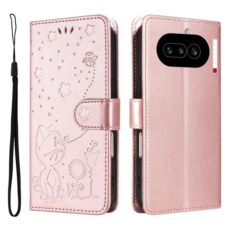 For Nothing Phone 4a Cat and Bee Embossed Flip Leather Phone Case