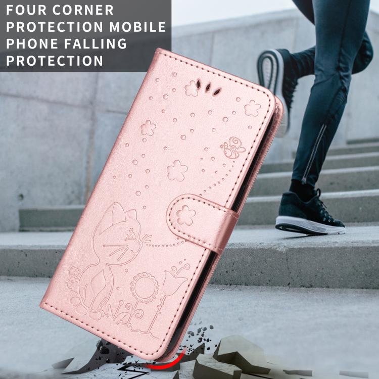 For Nothing Phone 4a Cat and Bee Embossed Flip Leather Phone Case