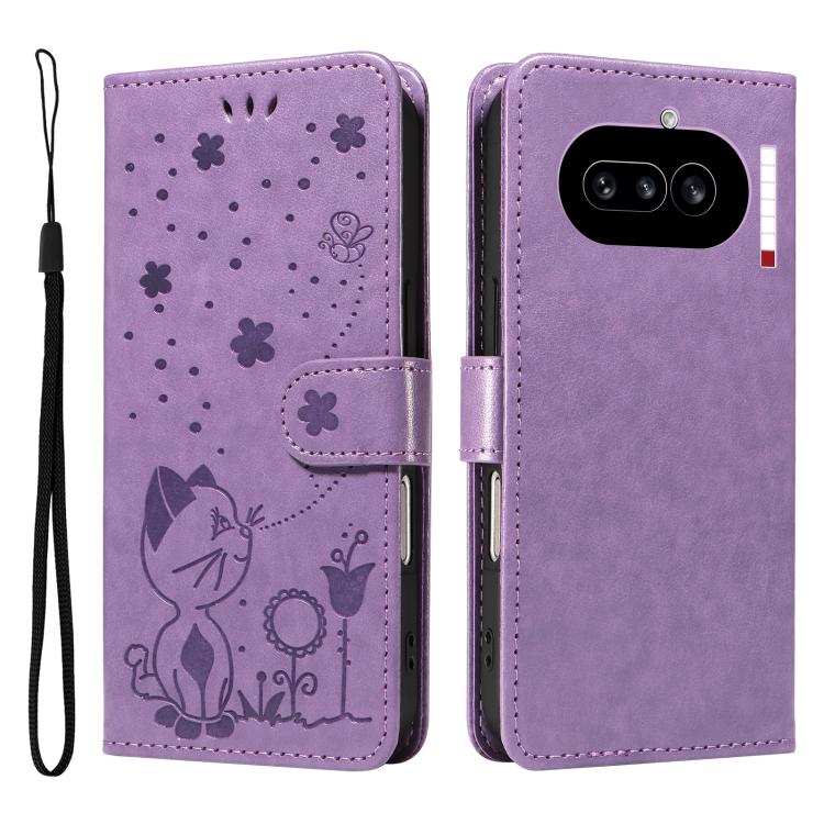 For Nothing Phone 4a Cat and Bee Embossed Flip Leather Phone Case