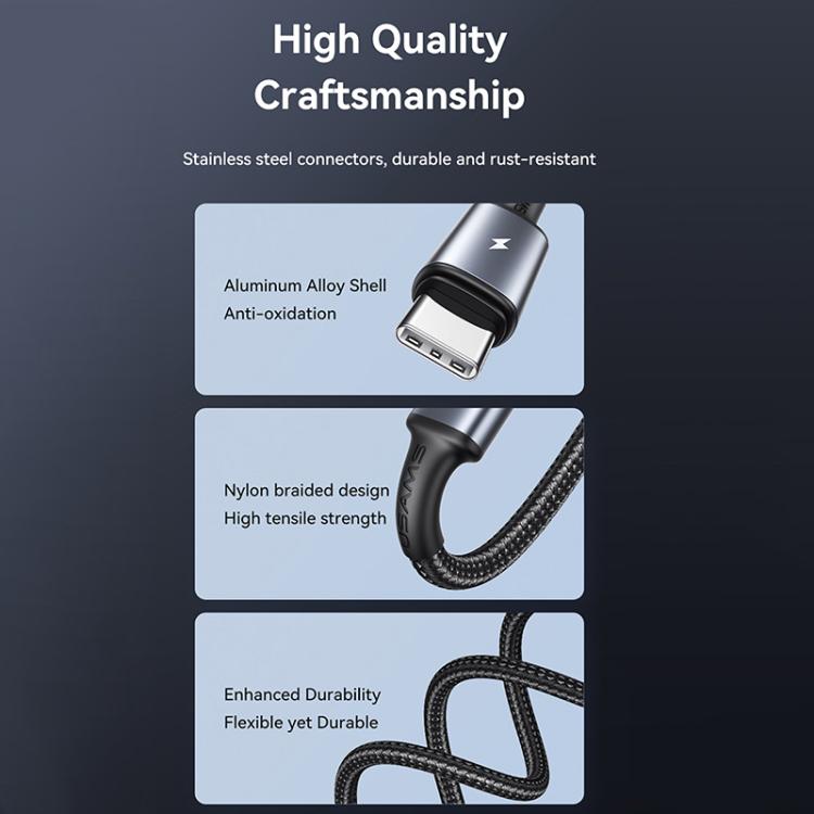 USAMS SJ754 72W 3 in 1 Colorful Light Aluminum Alloy Fast Data Charging Cable, Length: 1.2m - Gun Color