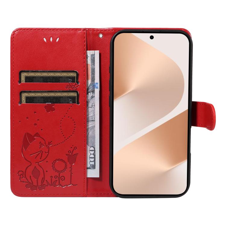 For Huawei Pura 80 5G Cat and Bee Embossed Flip Leather Phone Case