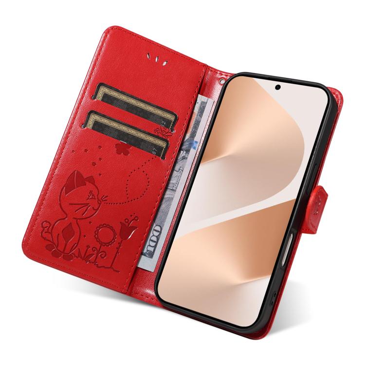 For Huawei Pura 80 5G Cat and Bee Embossed Flip Leather Phone Case