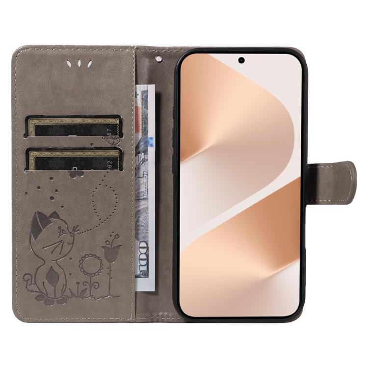 For Huawei Pura 80 5G Cat and Bee Embossed Flip Leather Phone Case