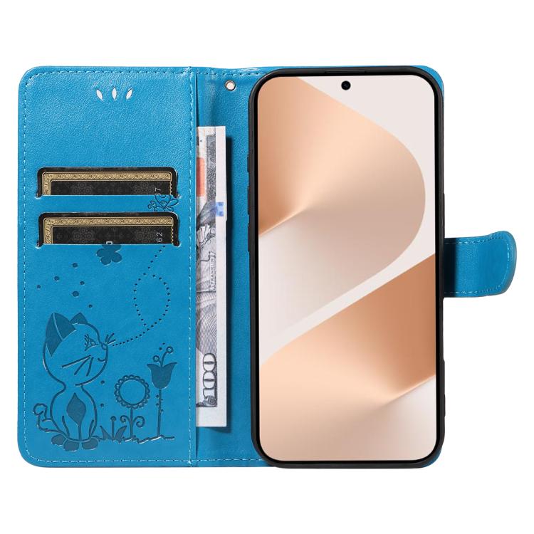 For Huawei Pura 80 5G Cat and Bee Embossed Flip Leather Phone Case
