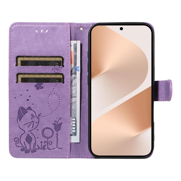 For Huawei Pura 80 5G Cat and Bee Embossed Flip Leather Phone Case