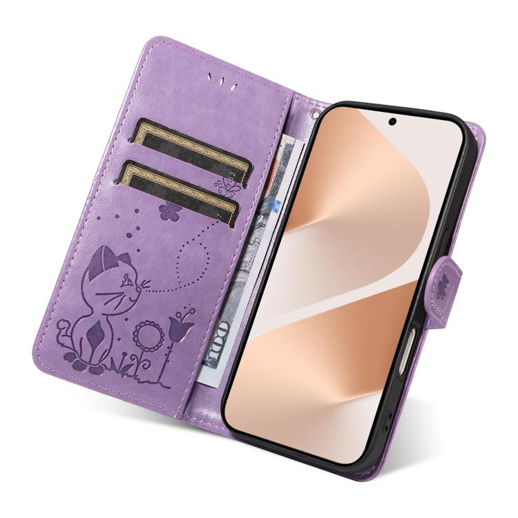For Huawei Pura 80 5G Cat and Bee Embossed Flip Leather Phone Case