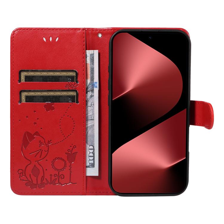For Huawei Pura 80 Pro 5G Cat and Bee Embossed Flip Leather Phone Case