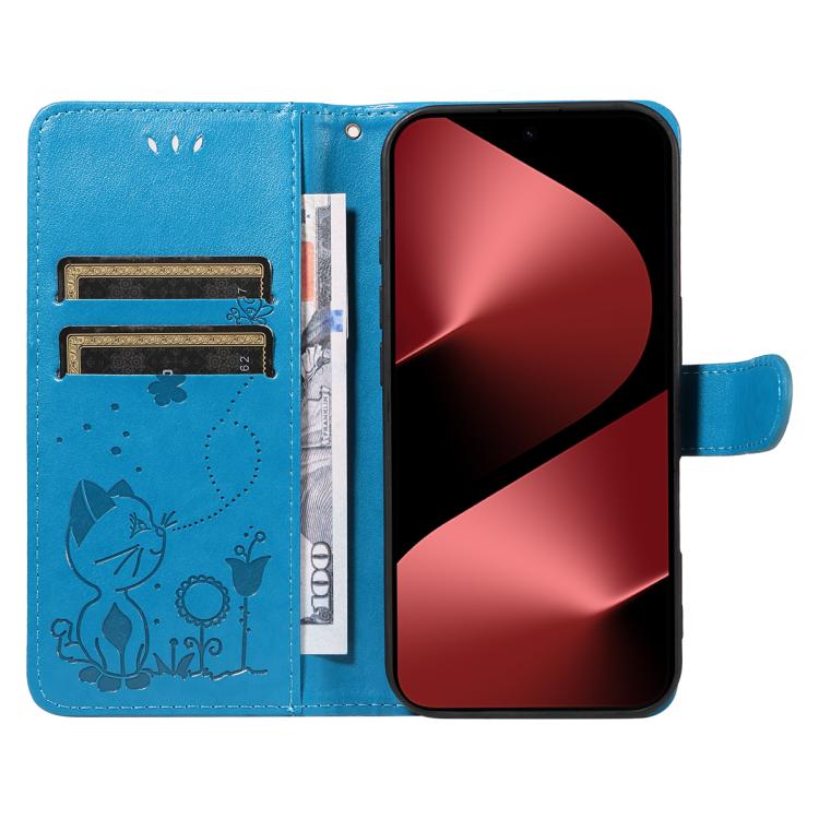 For Huawei Pura 80 Pro 5G Cat and Bee Embossed Flip Leather Phone Case