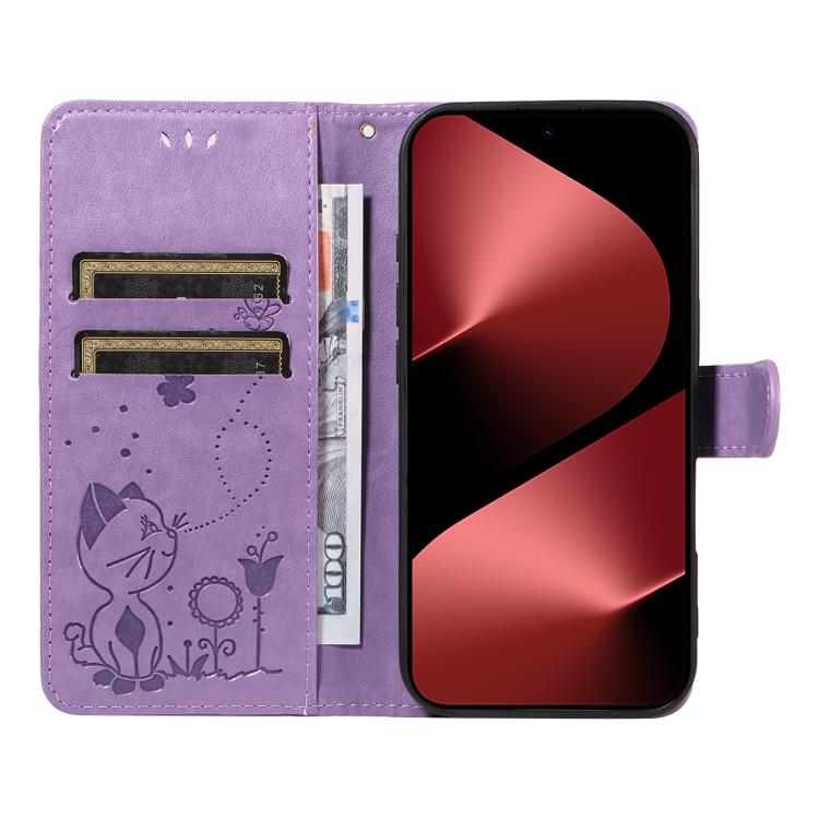 For Huawei Pura 80 Pro 5G Cat and Bee Embossed Flip Leather Phone Case