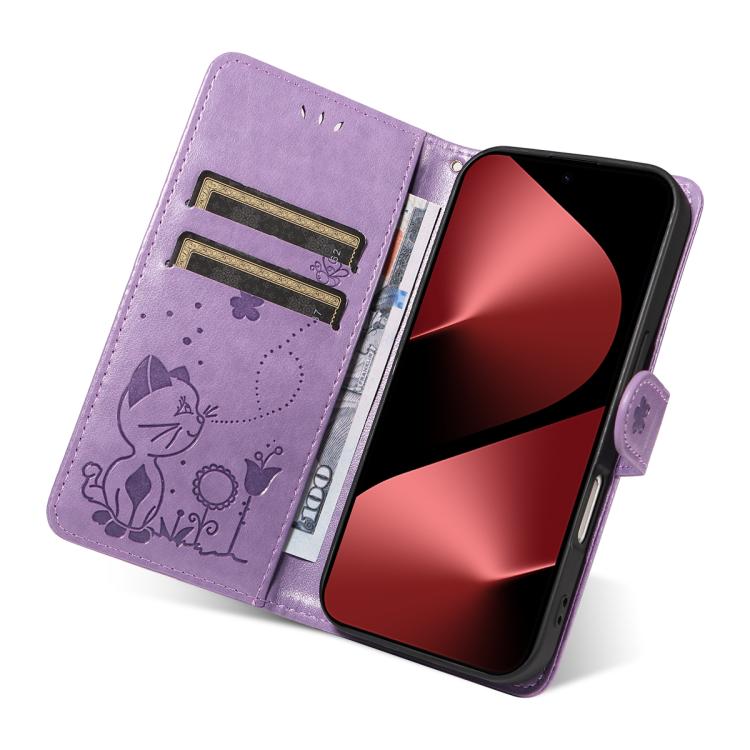 For Huawei Pura 80 Pro 5G Cat and Bee Embossed Flip Leather Phone Case