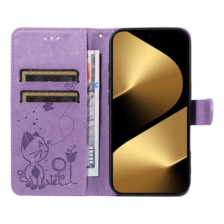 For Huawei Pura 80 Ultra 5G Cat and Bee Embossed Flip Leather Phone Case