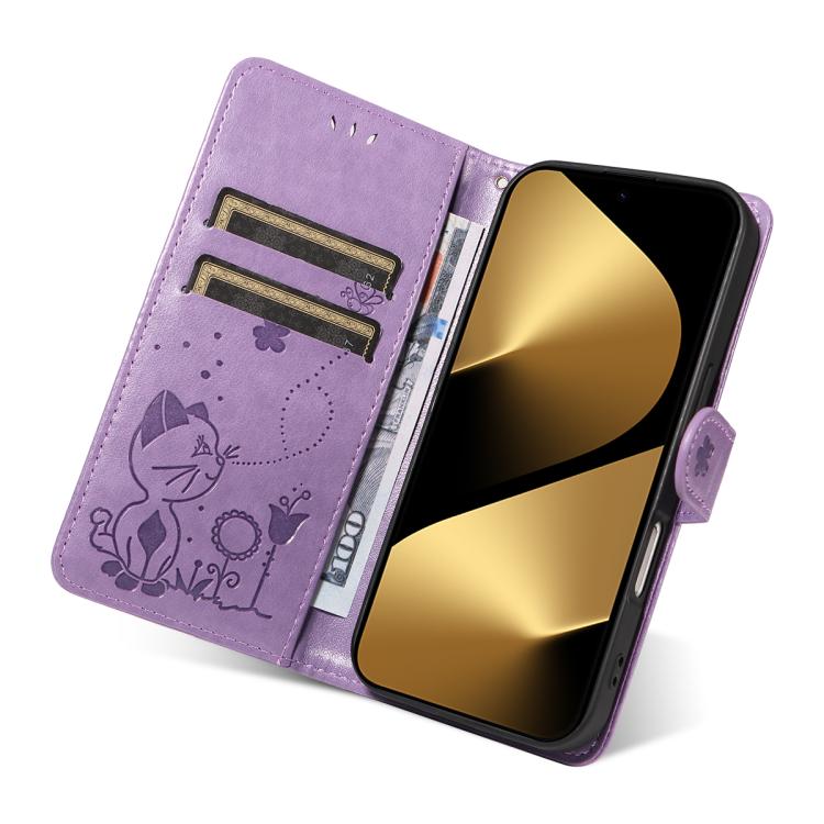 For Huawei Pura 80 Ultra 5G Cat and Bee Embossed Flip Leather Phone Case