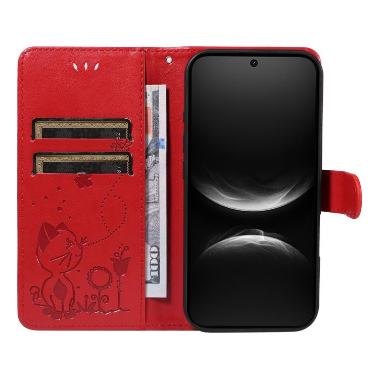 For Huawei Nova 14 Lite / Nova 14 Cat and Bee Embossed Flip Leather Phone Case