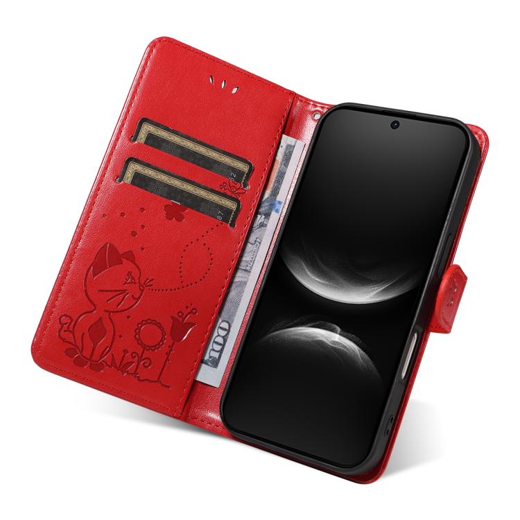 For Huawei Nova 14 Lite / Nova 14 Cat and Bee Embossed Flip Leather Phone Case