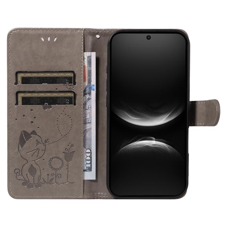 For Huawei Nova 14 Lite / Nova 14 Cat and Bee Embossed Flip Leather Phone Case