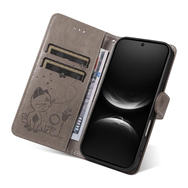 For Huawei Nova 14 Lite / Nova 14 Cat and Bee Embossed Flip Leather Phone Case