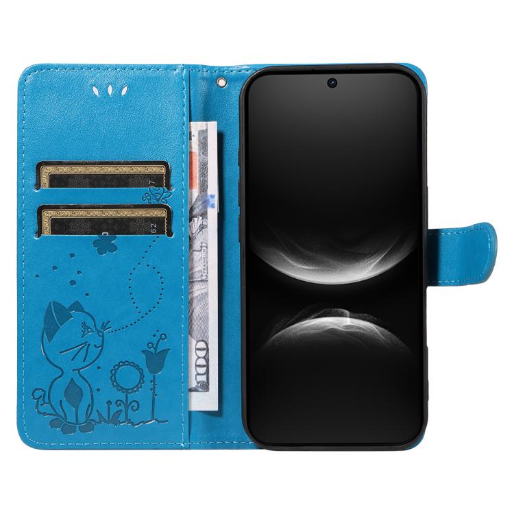 For Huawei Nova 14 Lite / Nova 14 Cat and Bee Embossed Flip Leather Phone Case