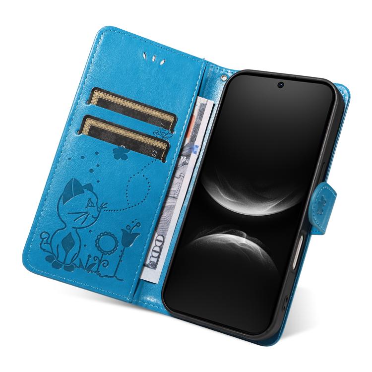 For Huawei Nova 14 Lite / Nova 14 Cat and Bee Embossed Flip Leather Phone Case