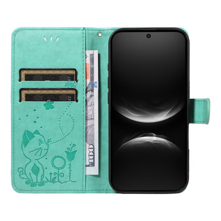 For Huawei Nova 14 Lite / Nova 14 Cat and Bee Embossed Flip Leather Phone Case