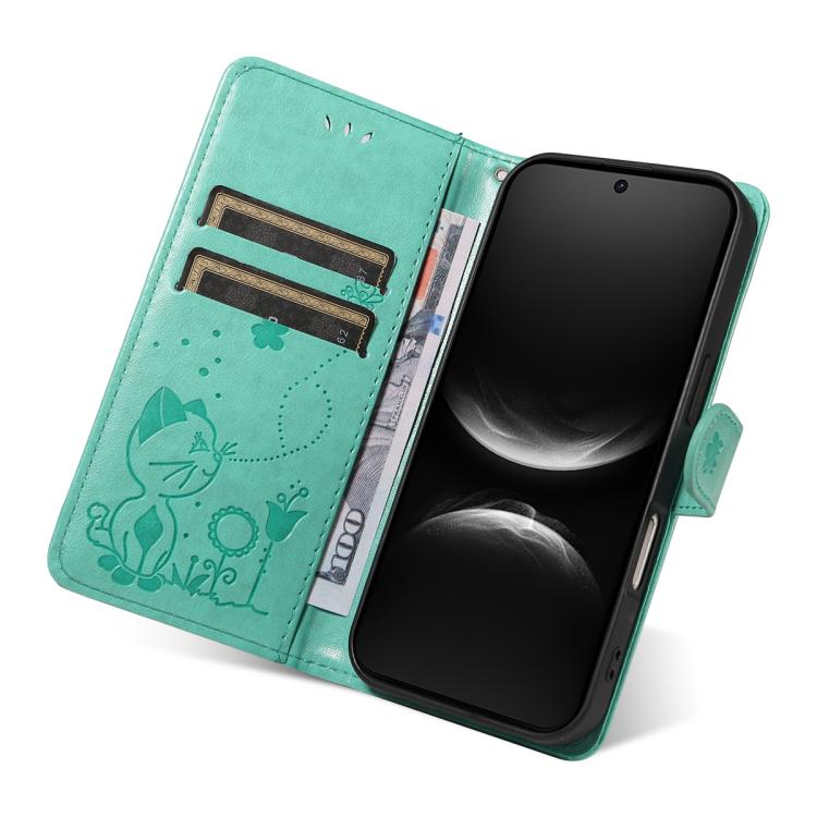 For Huawei Nova 14 Lite / Nova 14 Cat and Bee Embossed Flip Leather Phone Case