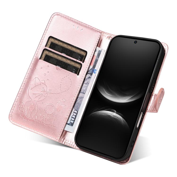 For Huawei Nova 14 Lite / Nova 14 Cat and Bee Embossed Flip Leather Phone Case