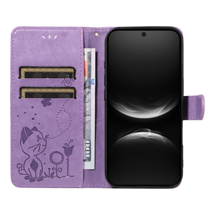 For Huawei Nova 14 Lite / Nova 14 Cat and Bee Embossed Flip Leather Phone Case
