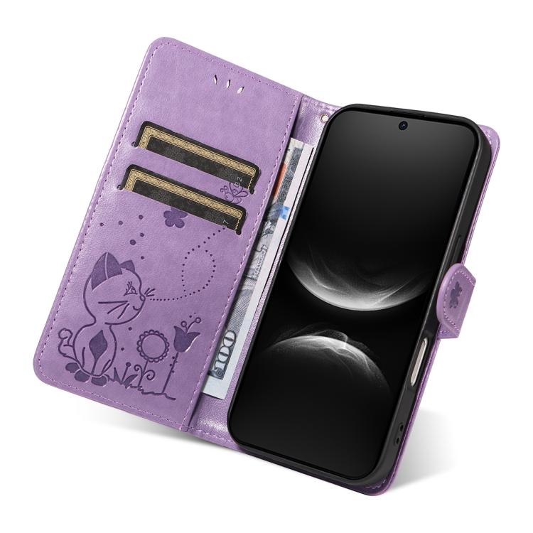 For Huawei Nova 14 Lite / Nova 14 Cat and Bee Embossed Flip Leather Phone Case