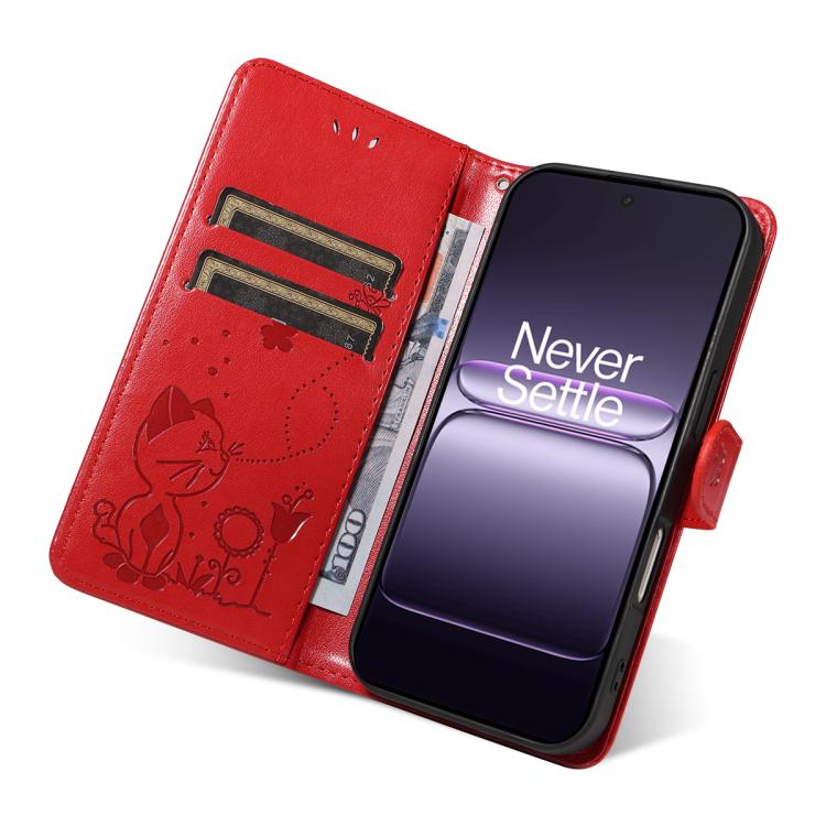 For OnePlus Nord CE5 Cat and Bee Embossed Flip Leather Phone Case