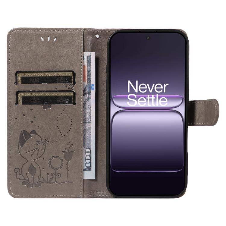For OnePlus Nord CE5 Cat and Bee Embossed Flip Leather Phone Case