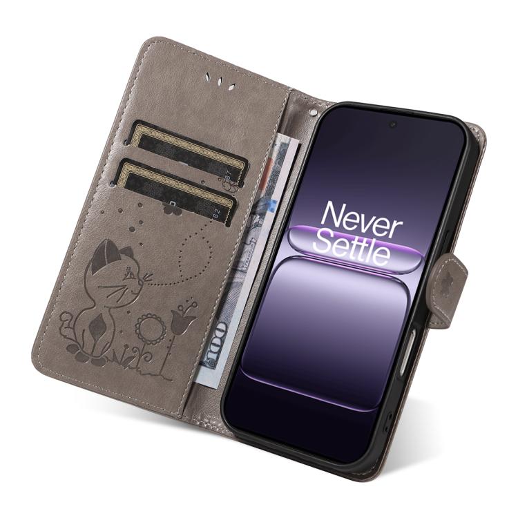 For OnePlus Nord CE5 Cat and Bee Embossed Flip Leather Phone Case