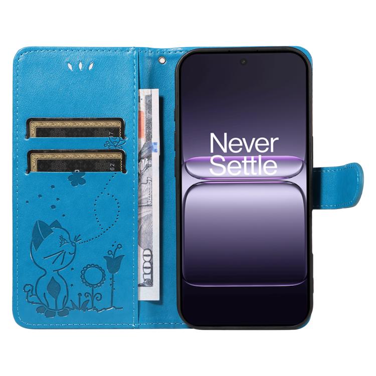 For OnePlus Nord CE5 Cat and Bee Embossed Flip Leather Phone Case