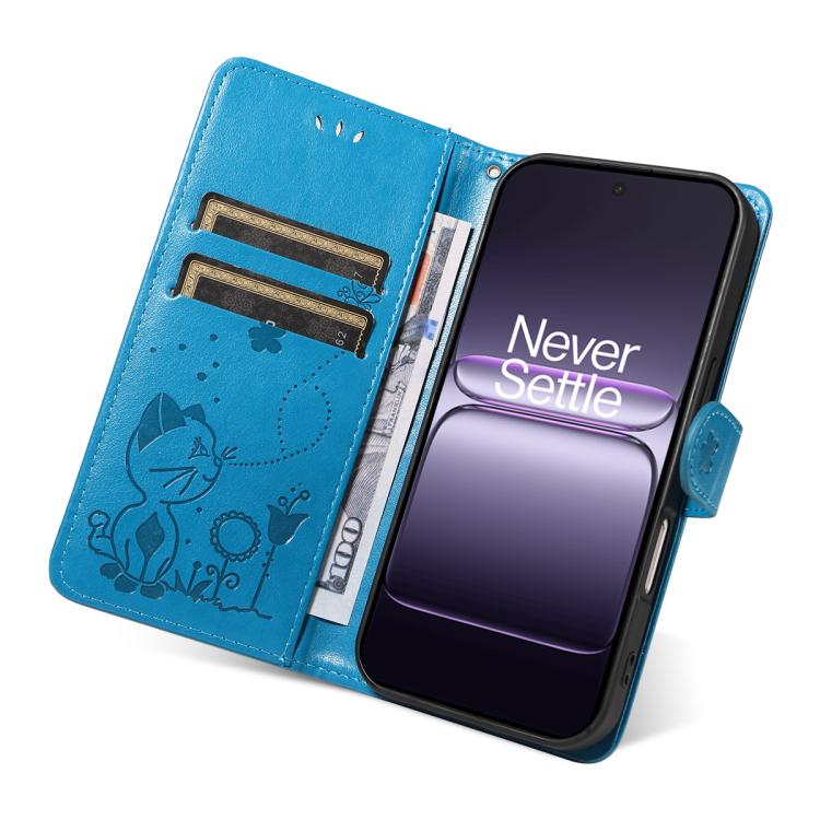 For OnePlus Nord CE5 Cat and Bee Embossed Flip Leather Phone Case