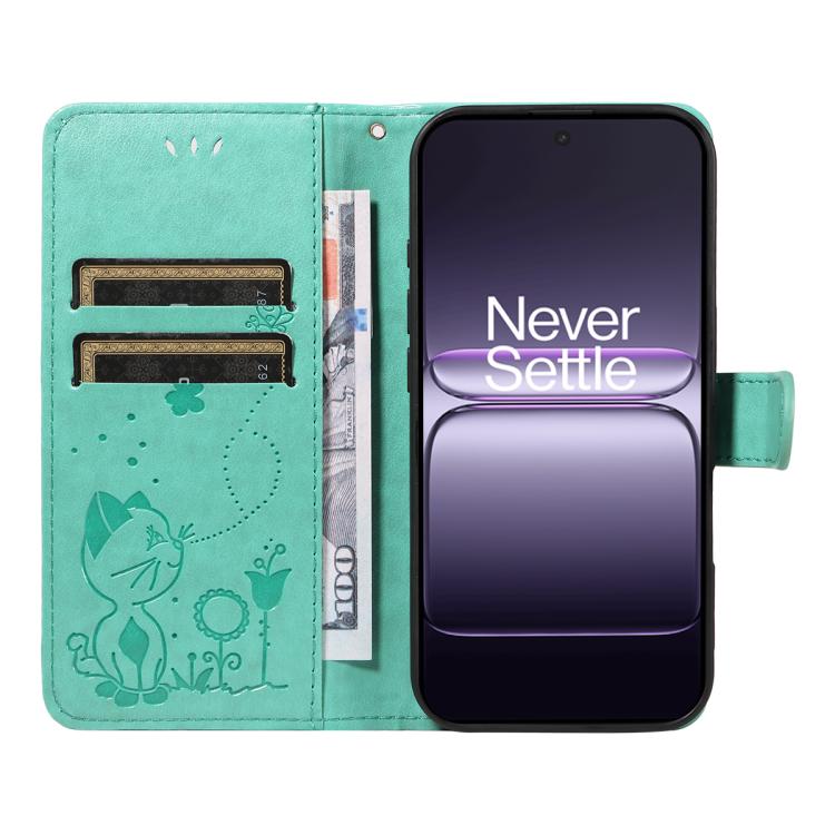 For OnePlus Nord CE5 Cat and Bee Embossed Flip Leather Phone Case