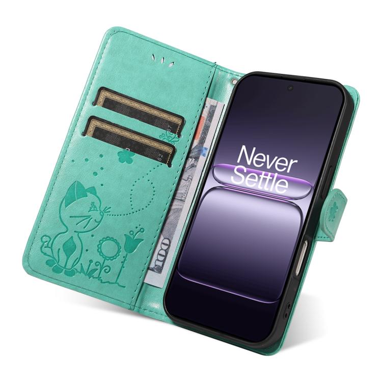 For OnePlus Nord CE5 Cat and Bee Embossed Flip Leather Phone Case