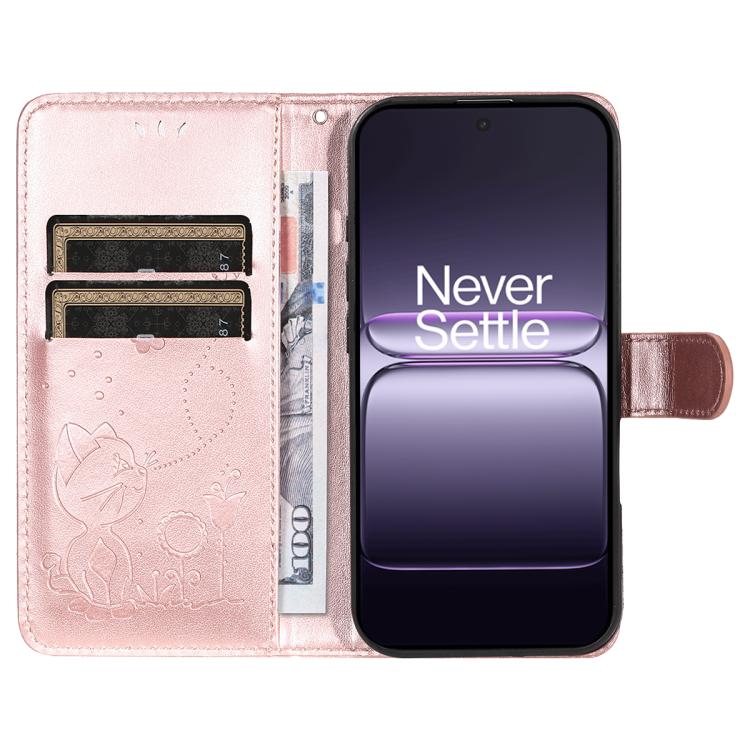 For OnePlus Nord CE5 Cat and Bee Embossed Flip Leather Phone Case