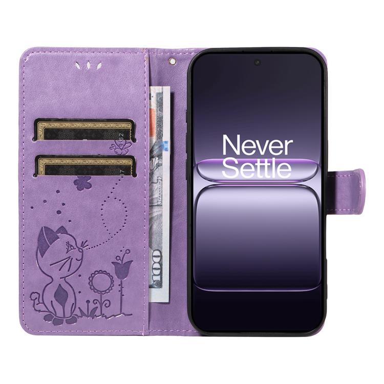 For OnePlus Nord CE5 Cat and Bee Embossed Flip Leather Phone Case