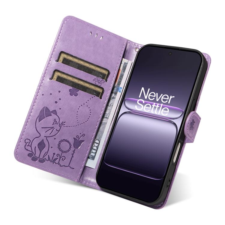 For OnePlus Nord CE5 Cat and Bee Embossed Flip Leather Phone Case