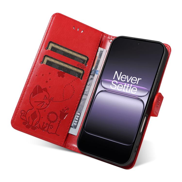 For OnePlus ACE 5 Ultra Cat and Bee Embossed Flip Leather Phone Case