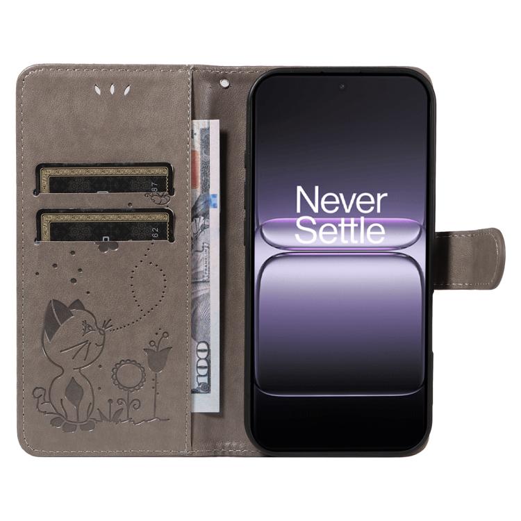 For OnePlus ACE 5 Ultra Cat and Bee Embossed Flip Leather Phone Case