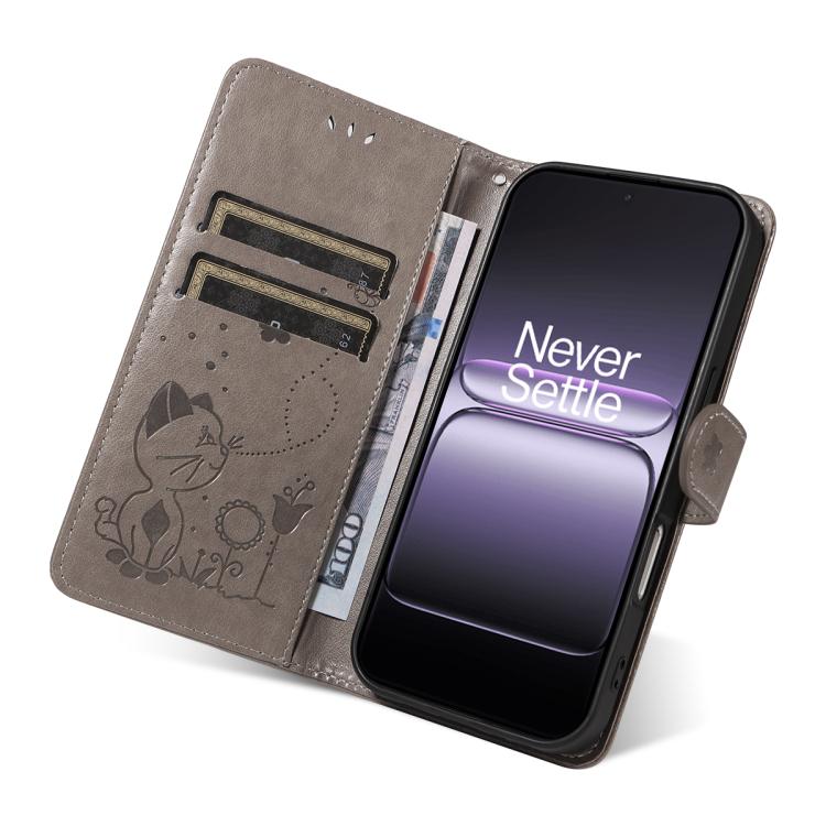 For OnePlus ACE 5 Ultra Cat and Bee Embossed Flip Leather Phone Case