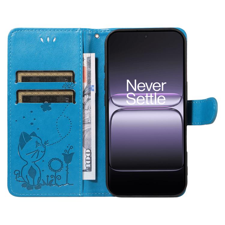 For OnePlus ACE 5 Ultra Cat and Bee Embossed Flip Leather Phone Case