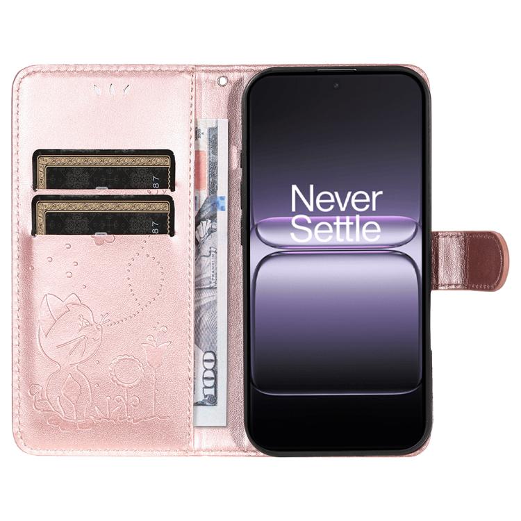 For OnePlus ACE 5 Ultra Cat and Bee Embossed Flip Leather Phone Case