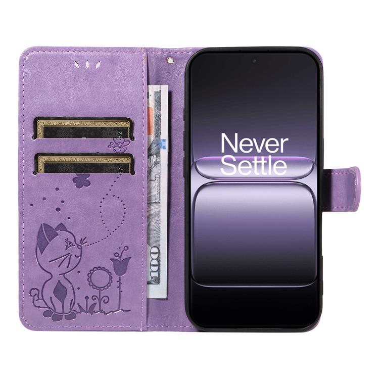 For OnePlus ACE 5 Ultra Cat and Bee Embossed Flip Leather Phone Case