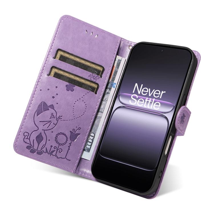 For OnePlus ACE 5 Ultra Cat and Bee Embossed Flip Leather Phone Case