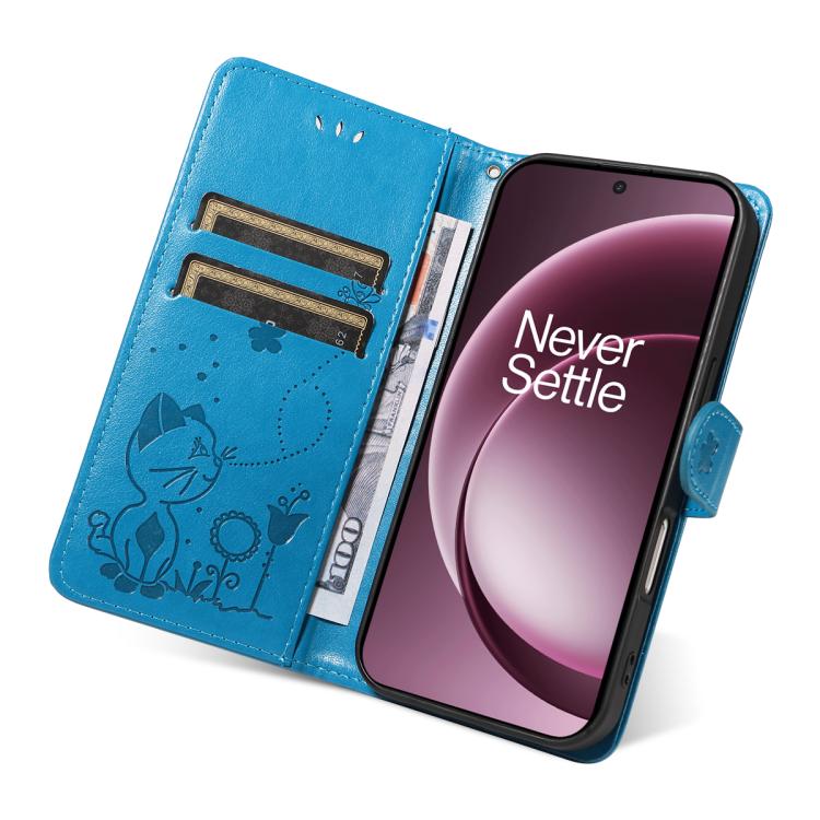 For OnePlus 15 Cat and Bee Embossed Flip Leather Phone Case