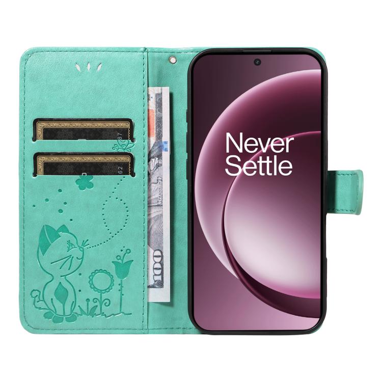 For OnePlus 15 Cat and Bee Embossed Flip Leather Phone Case