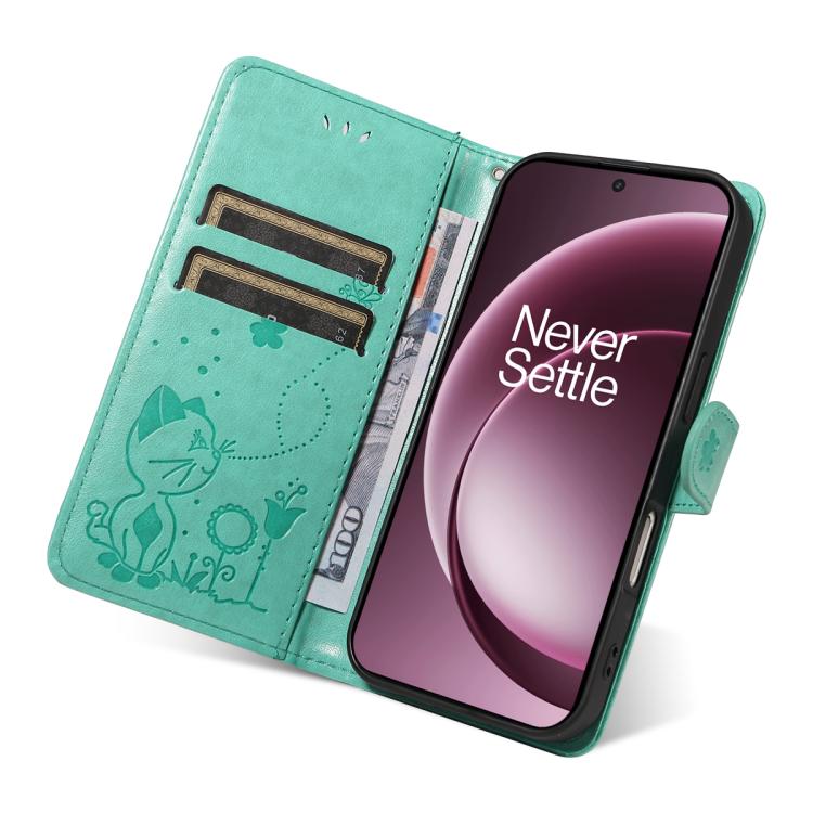 For OnePlus 15 Cat and Bee Embossed Flip Leather Phone Case